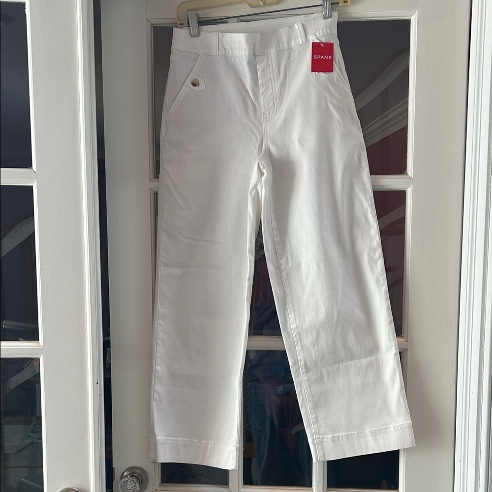 SPANX White High-Rise Wide-Leg Cropped Pants